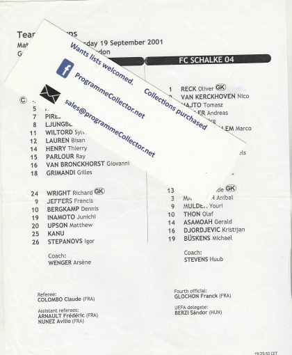 Arsenal v Schalke 04 19-Sep-2001
