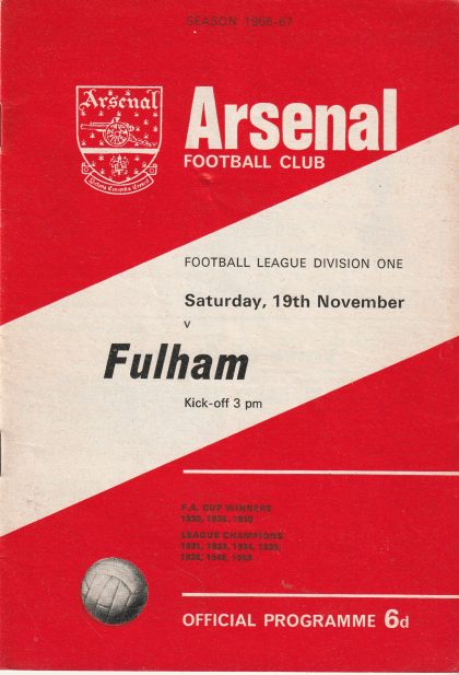 Arsenal v Fulham 19-Nov-1966