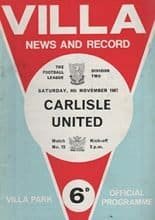Aston Villa v Carlisle United 04-Nov-1967