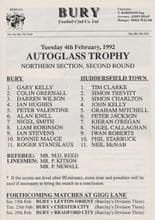 Bury v Huddersfield Town 04-Feb-1992