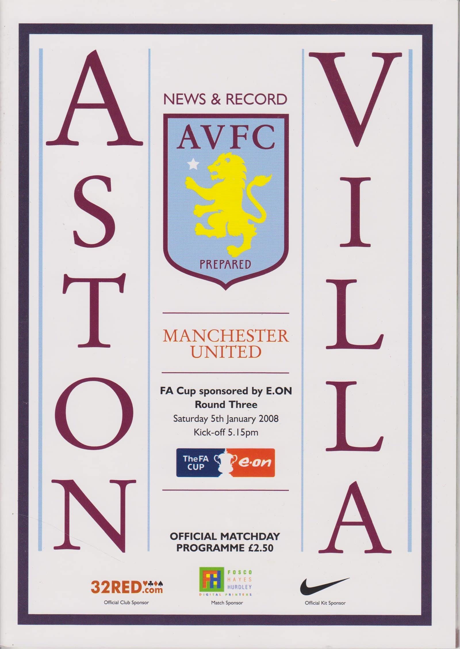 Aston Villa v Manchester United 05-Jan-2008