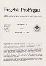 Ahlafors IF v Norwich City 11-Aug-1984