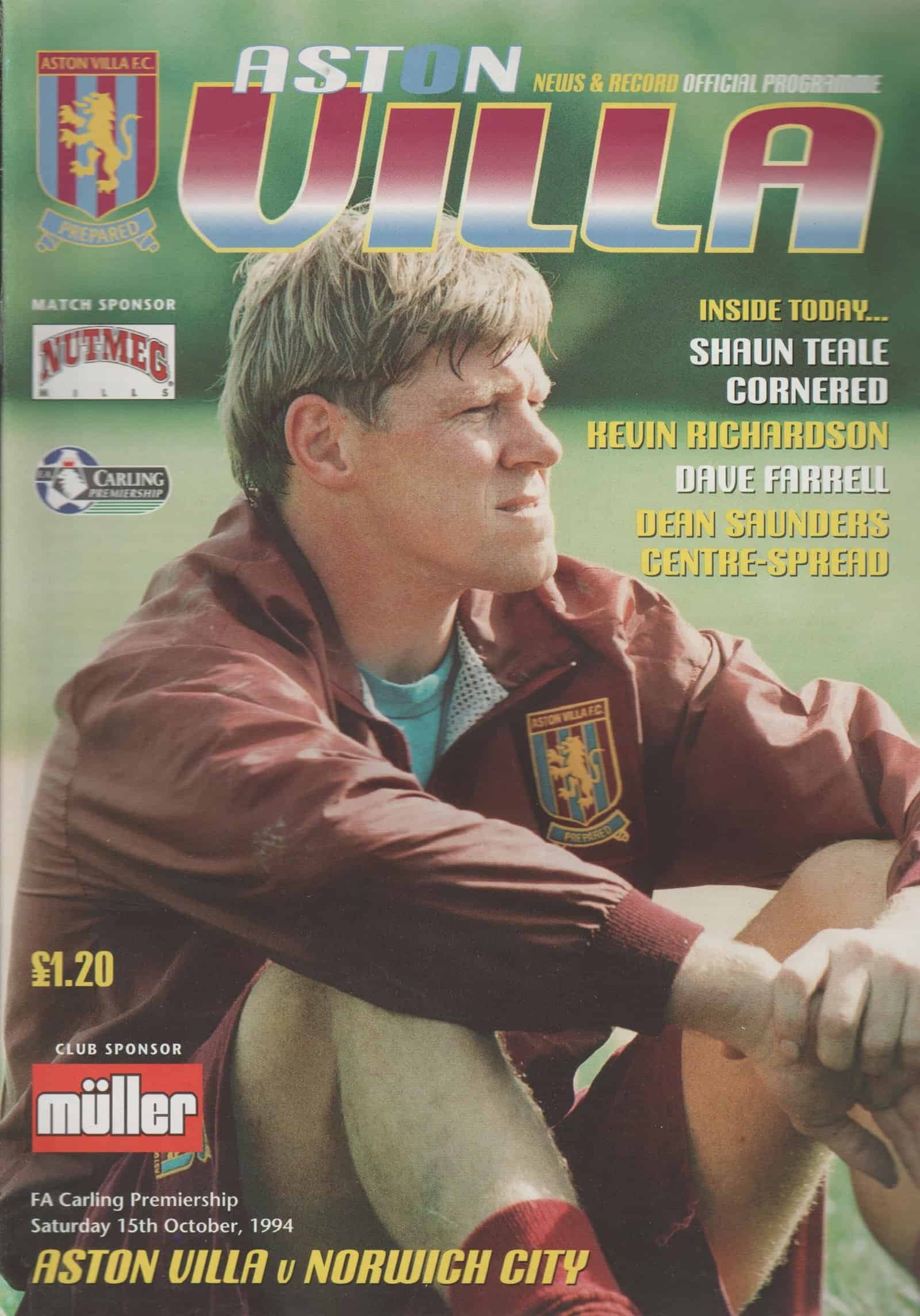Aston Villa v Norwich City 15-Oct-1994