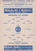 Birmingham City Reserves v Leyton Orient Reserves 21-Dec-1957