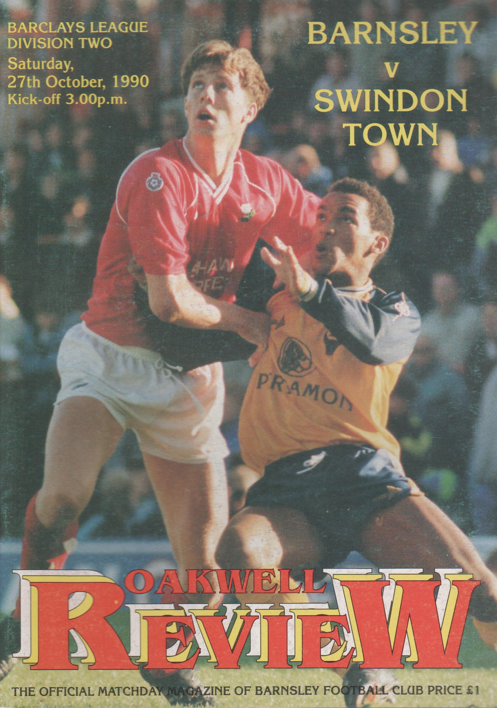 Barnsley v Swindon Town 27-Oct-1990
