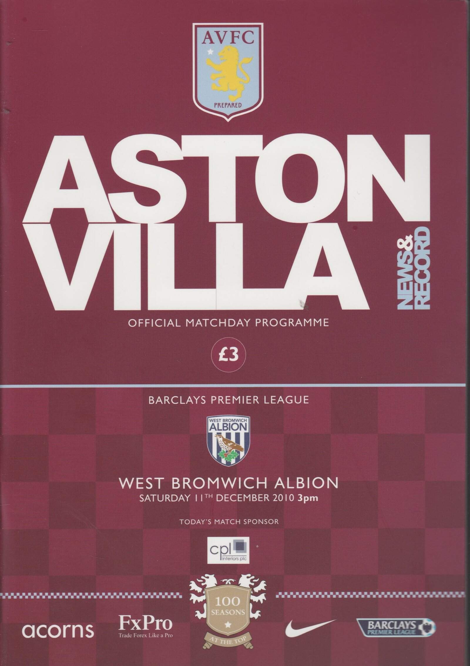Aston Villa v West Bromwich Albion 11-Dec-2010