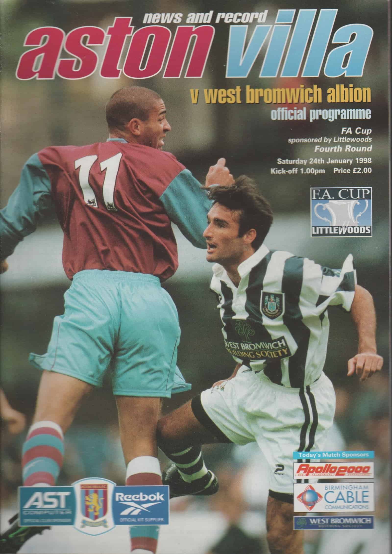 Aston Villa v West Bromwich Albion 24-Jan-1998