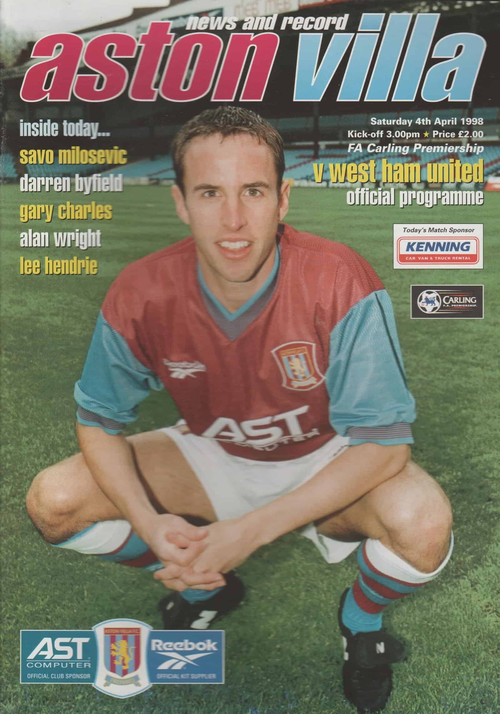 Aston Villa v West Ham United 04-Apr-1998