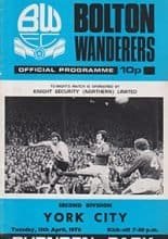 Bolton Wanderers v York City 13-Apr-1976