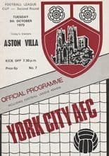 York City v Aston Villa 09-Oct-1973