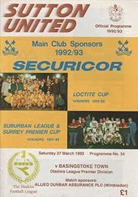 Sutton United v Basingstoke Town 27-Mar-1993
