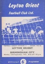 Leyton Orient v Birmingham City 13-Sep-1965