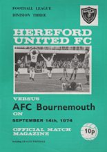 Hereford United v Bournemouth 14-Sep-1974