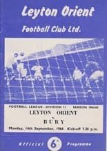 Leyton Orient v Bury 14-Sep-1964