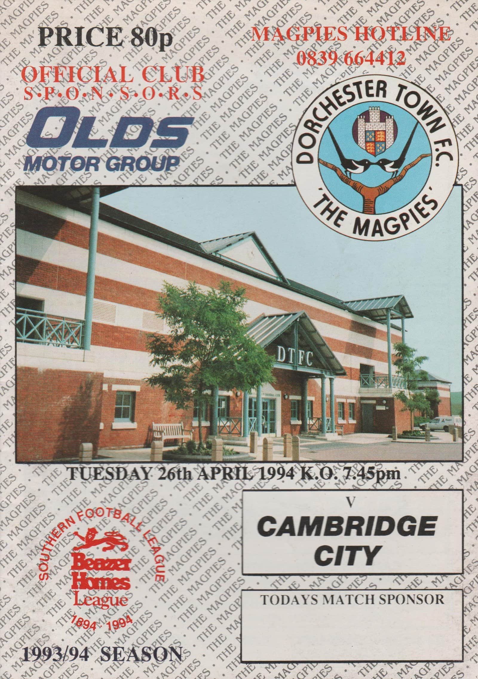Dorchester Town v Cambridge City 26-Apr-1994