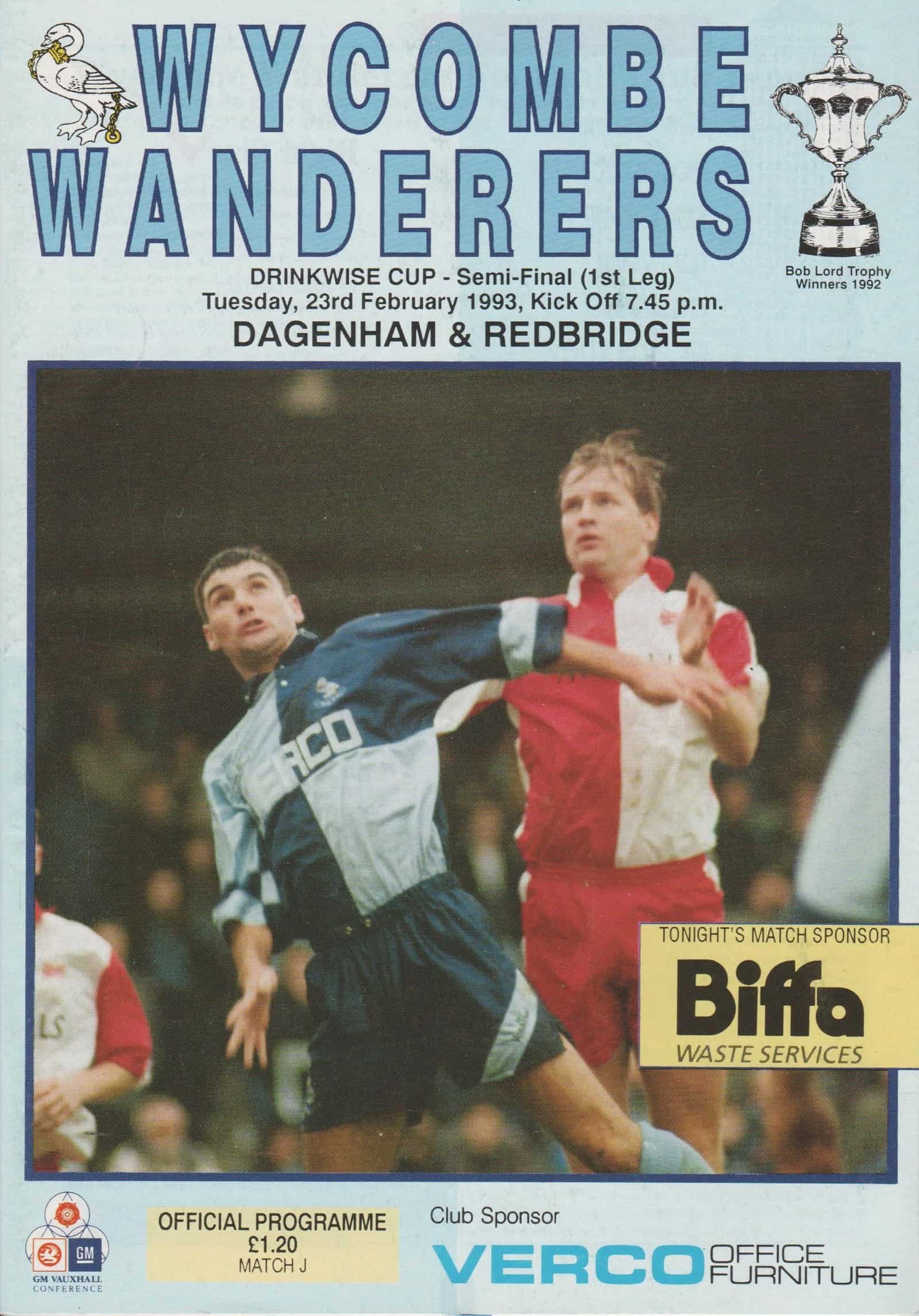 Wycombe Wanderers v Dagenham & Redbridge 23-Feb-1993