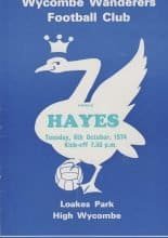 Wycombe Wanderers v Hayes  08-Oct-1974