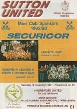 Sutton United v Hereford United 14-Nov-1992