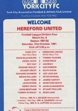 York City v Hereford United 31-Oct-1981