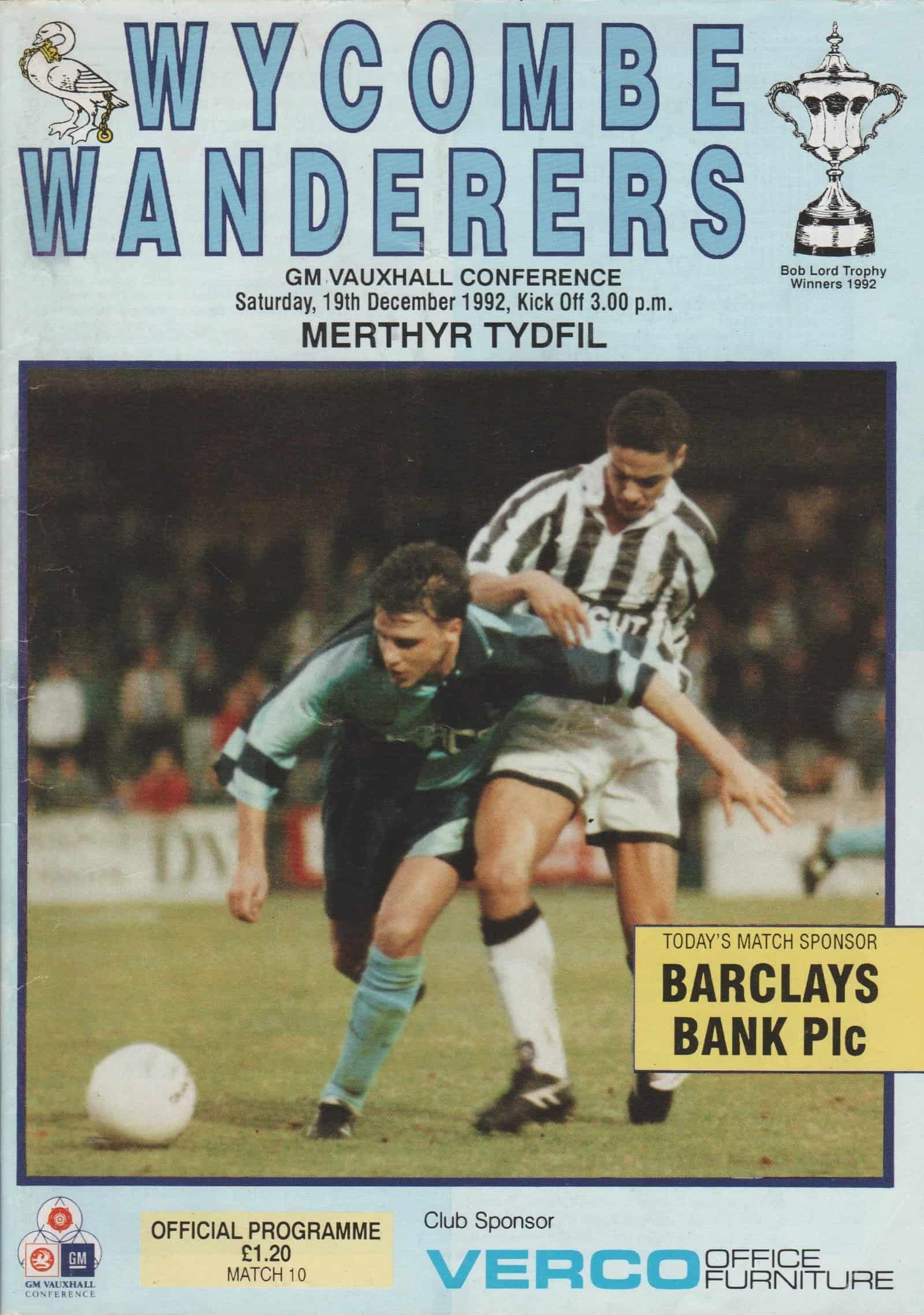 Wycombe Wanderers v Merthyr Tydfil  19-Dec-1992