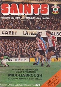 Southampton v Middlesbrough 21-Mar-1981
