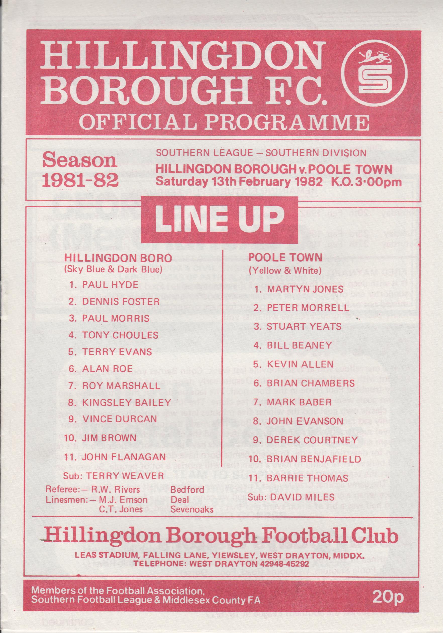 Hillingdon Borough v Poole Town  13-Feb-1982