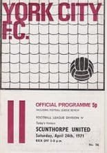 York City v Scunthorpe United 24-Apr-1971