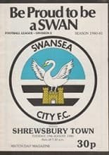 Swansea City v Shrewsbury Town 19-Aug-1980
