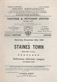 Tooting & Mitcham United v Staines Town 13-Nov-1976
