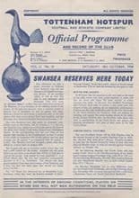 Tottenham Hotspur Reserves v Swansea Town Reserves 18-Oct-1958