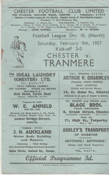 Chester v Tranmere Rovers 09-Feb-1957