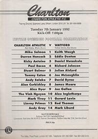 Charlton Athletic Reserves v Watford Reserves 07-Jan-1992