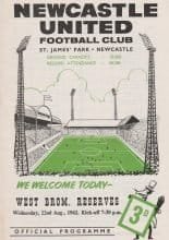 Newcastle United Reserves v West Bromwich Albion Reserves  22-Aug-1962