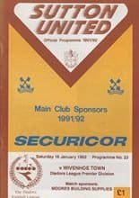 Sutton United v Wivenhoe Town 18-Jan-1992