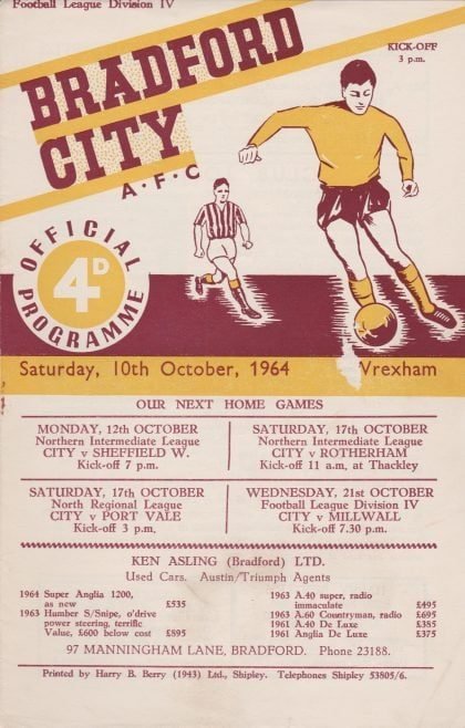 Bradford City v Wrexham 10-Oct-1964