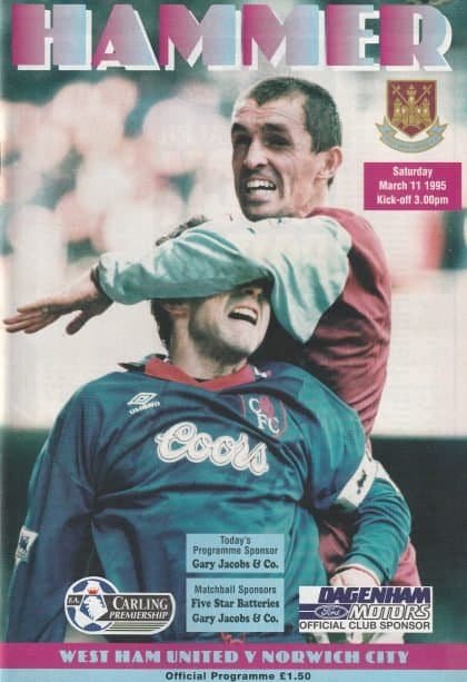 West Ham United v Norwich City 11-Mar-1995