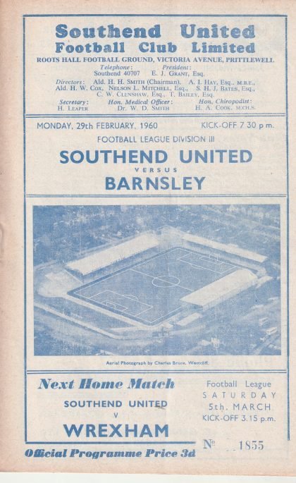 Southend United v Barnsley 29-Feb-1960