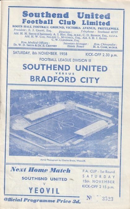 Southend United v Bradford City 08-Nov-1958
