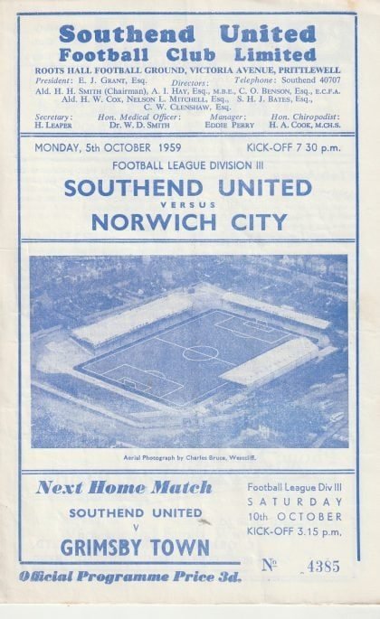 Southend United v Norwich City 05-Oct-1959