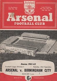 Arsenal v Birmingham City 23-Sep-1961