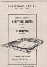 Sheffield United Reserves v Blackpool Reserves 21-Aug-1961