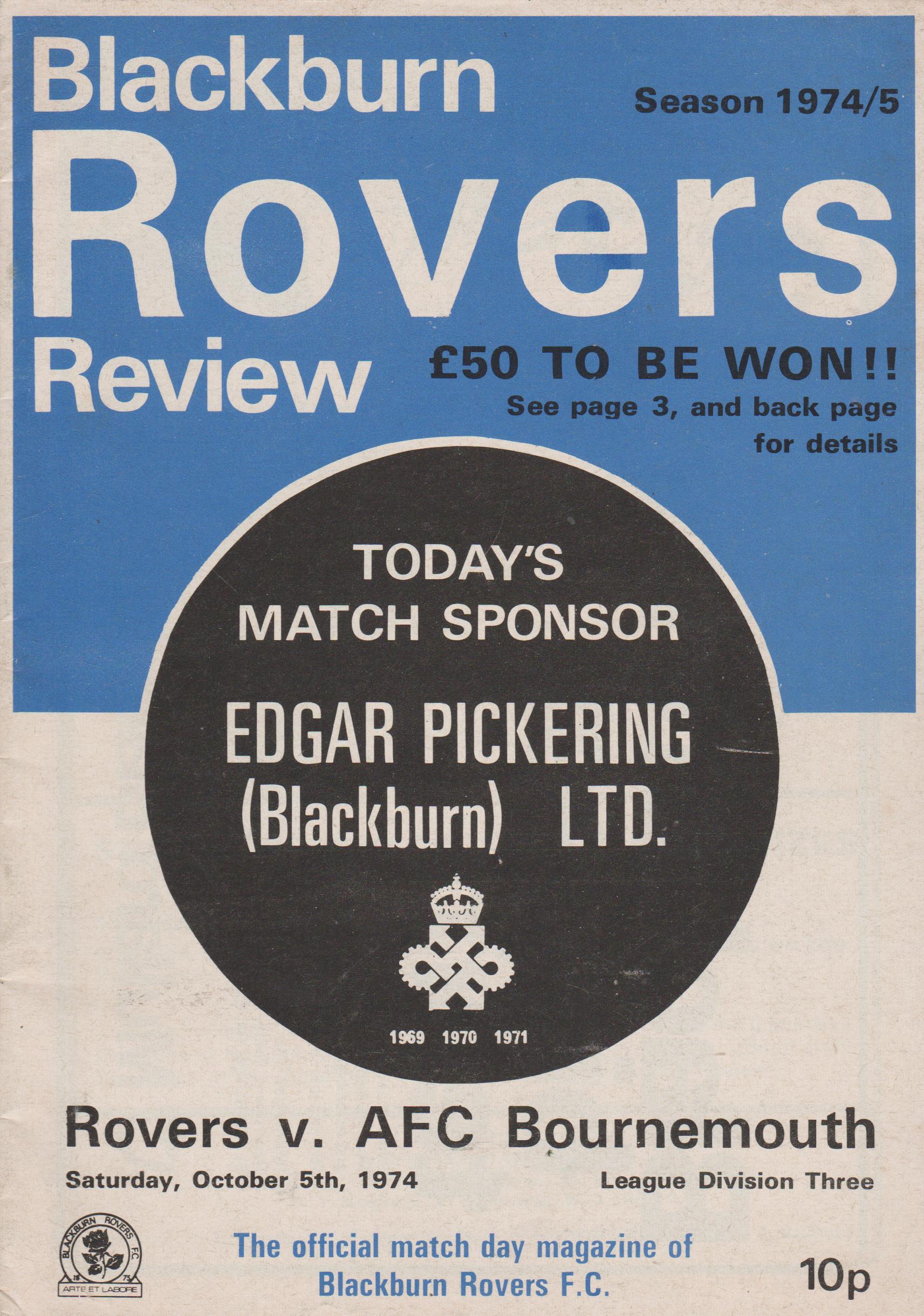 Blackburn Rovers v AFC Bournemouth 05-Oct-1974