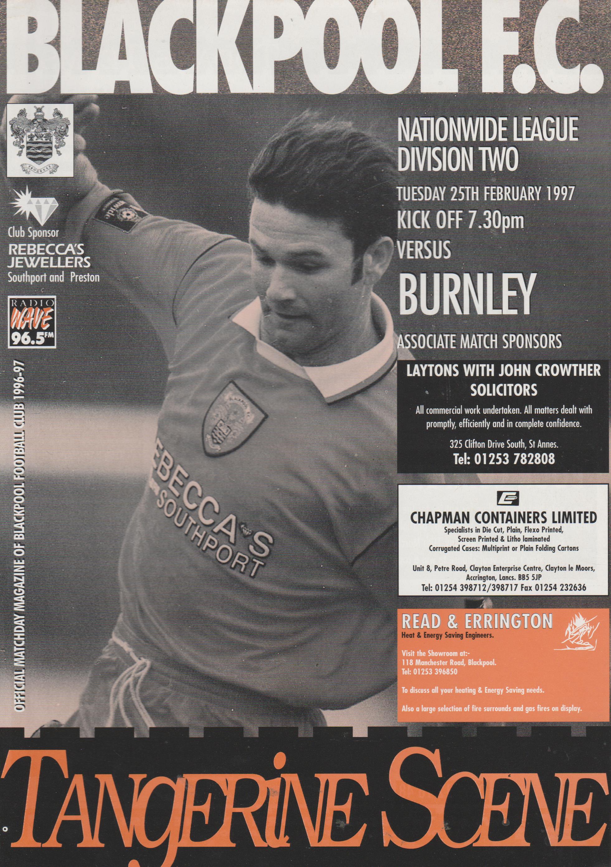 Blackpool v Burnley  25-Feb-1997
