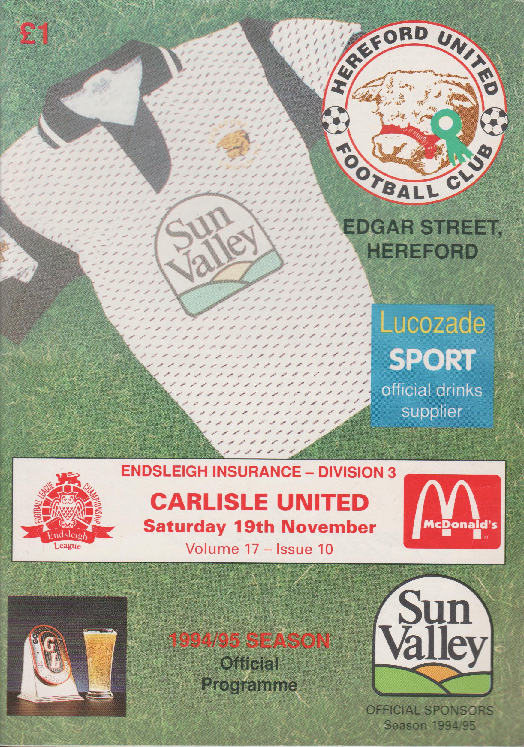 Hereford United v Carlisle United 19-Nov-1994