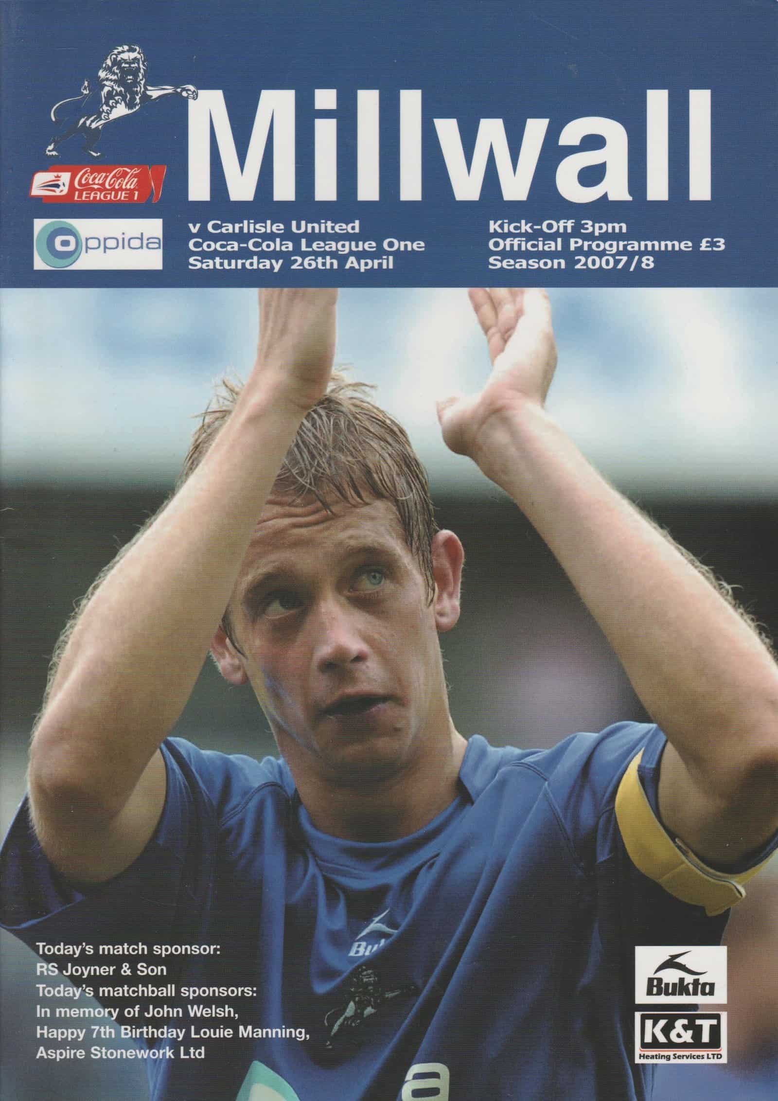 Millwall v Carlisle United 26-Apr-2008