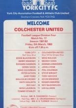 York City v Colchester United 05-Mar-1982