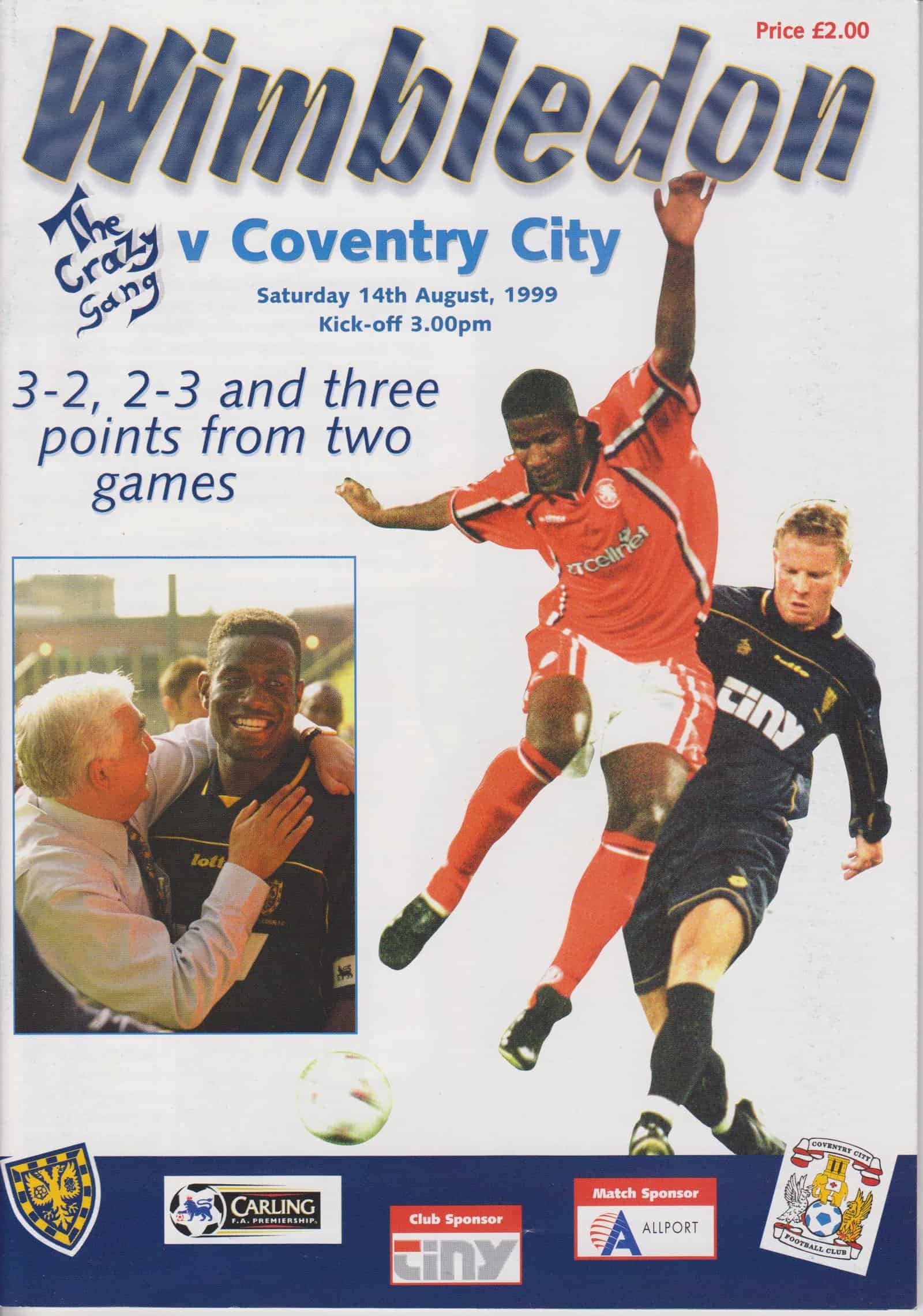 Wimbledon v Coventry City 14-Aug-1999