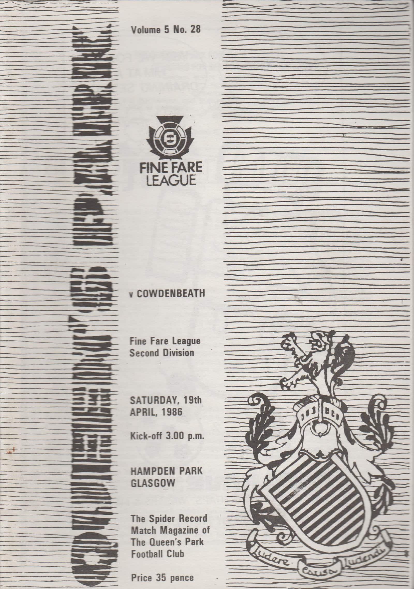 Queens Park v Cowdenbeath 19-Apr-1986
