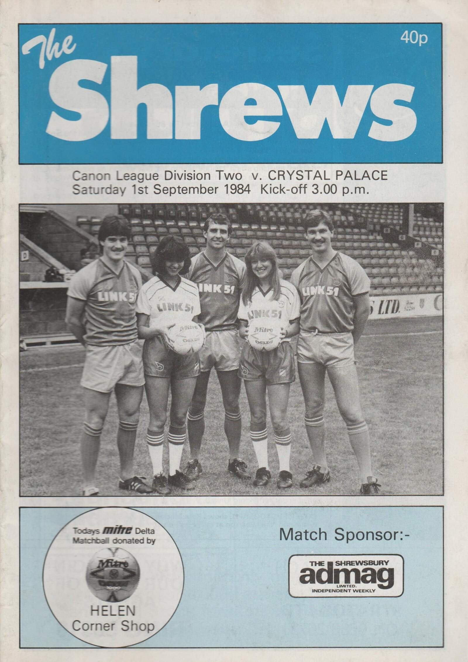 Shrewsbury Town v Crystal Palace 01-Sep-1984