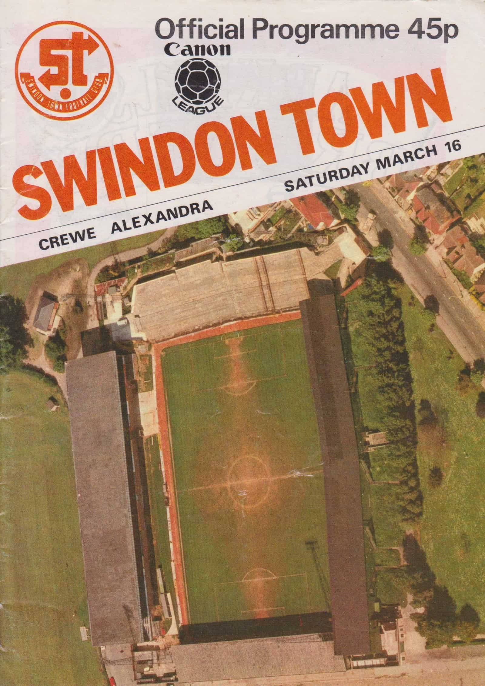 Swindon Town v Crewe Alexandra 16-Mar-1985